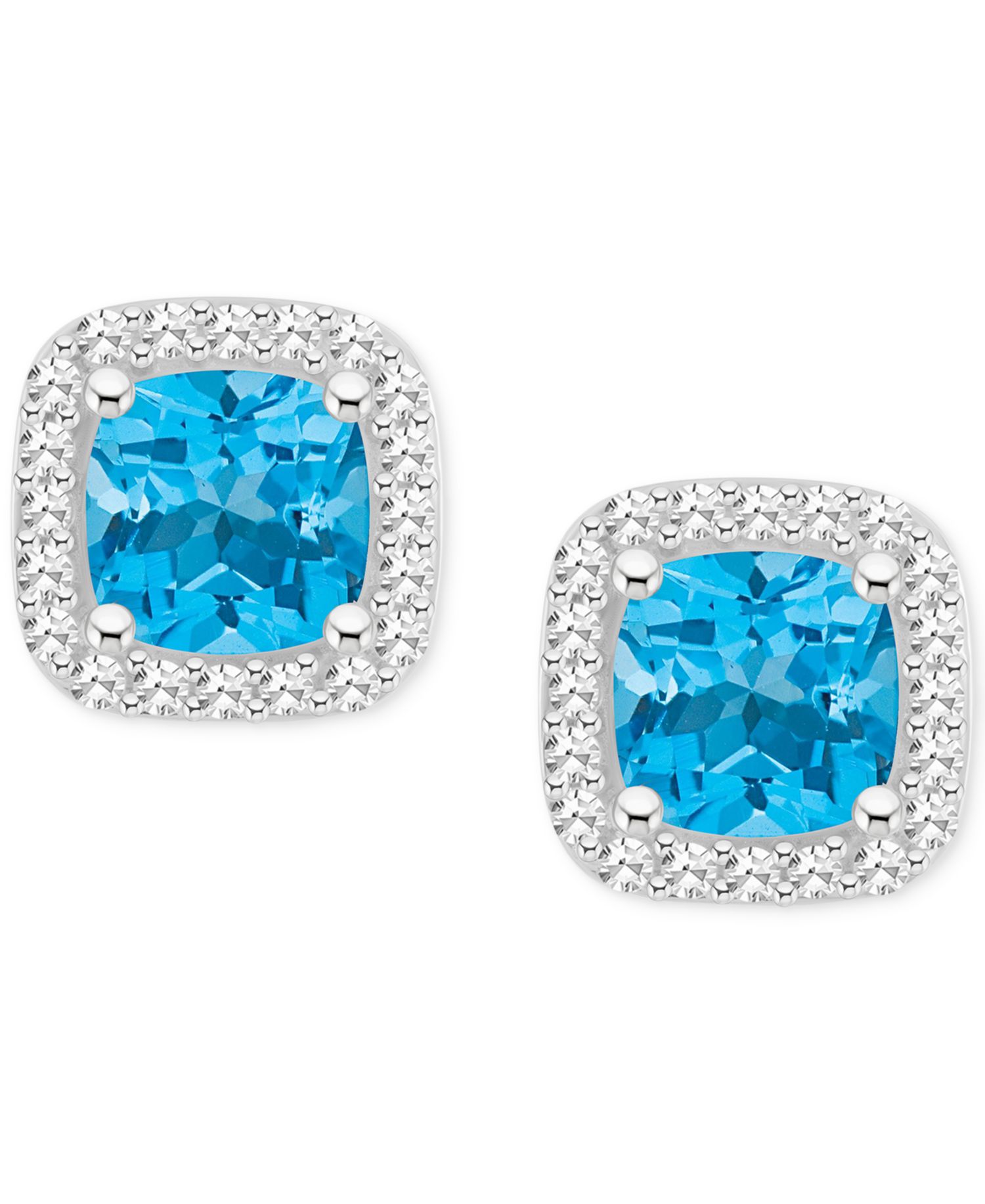 Amethyst (1 ct. t.w.) & Diamond (1/5 ct. t.w.) Cushion Halo Stud Earrings in Sterling Silver (Also in Citrine, Garnet, Peridot, & Blue Topaz)