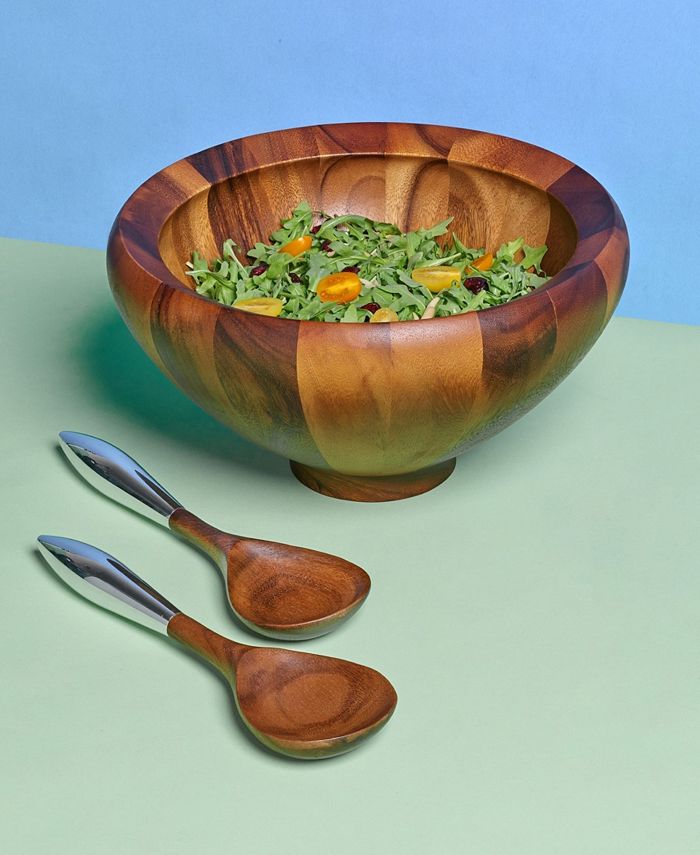 Nambé Nambe Yaro 3 Piece Wood Salad Bowl with Servers Macy's