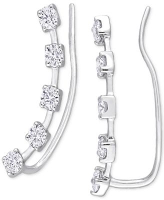 Moissanite Curved Crawler Charm Earrings 5/8 ct. t.w in 10K White Gold