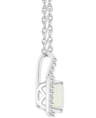 Aquamarine (1/2 ct. t.w.) & Diamond (1/8 ct. t.w.) Halo 18" Pendant Necklace in Sterling Silver (Also in Opal)