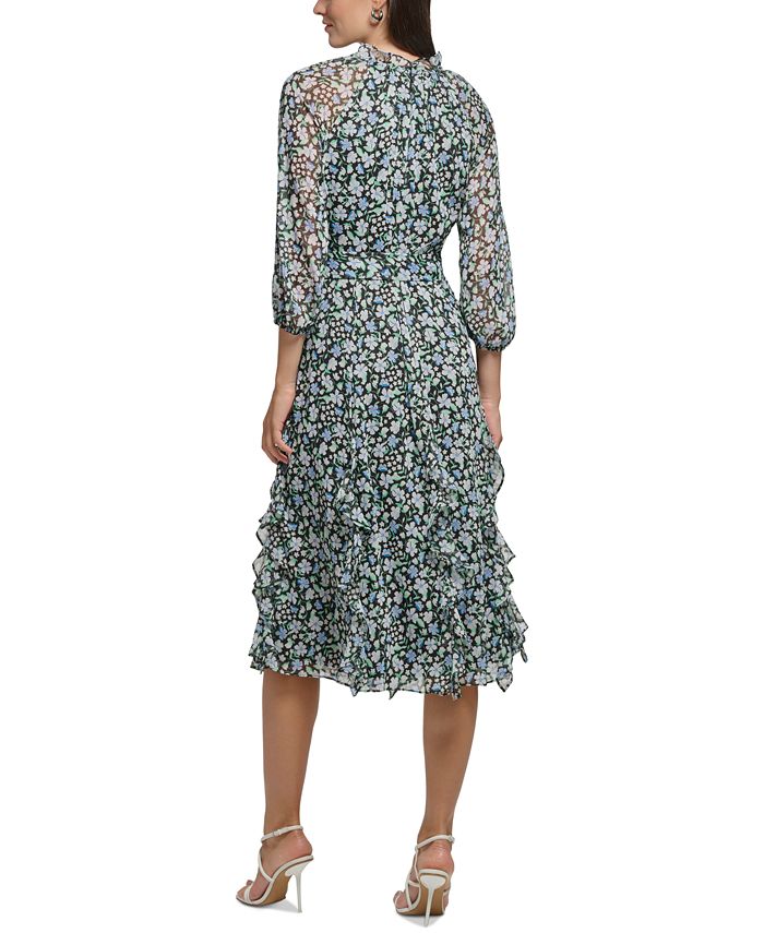 KARL LAGERFELD PARIS Women's Floral-Print Ruffled Midi Dress - Macy's