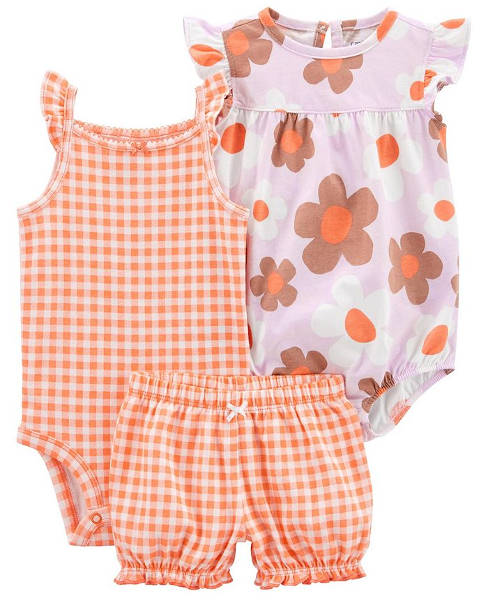 Carter's Baby Girls Floral Bodysuit, Shorts and Romper, 3 Piece Set