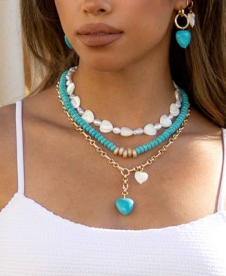 18K Gold Plated Synthetic Turquoise Heart Necklace