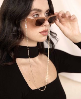 Women's 18k Gold Plated Wide Link Imitation Pearl Glasses Chain