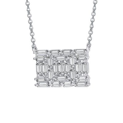 Sterling Silver with White Gold Plating Clear Green Cubic Zirconia Rectangular Cluster Necklace - Silver 50$