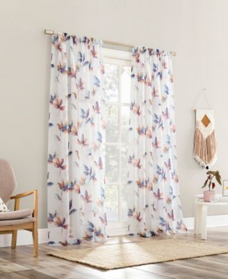 Ellie Floral Print Sheer Rod Pocket Curtain Panel