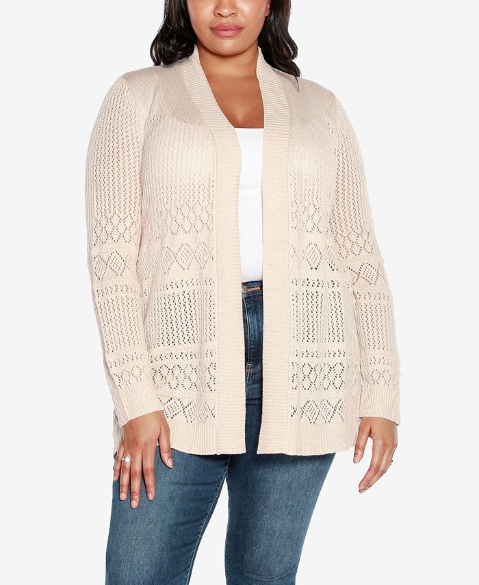 Belldini Size Pointelle Long Sleeves Open Sweater -