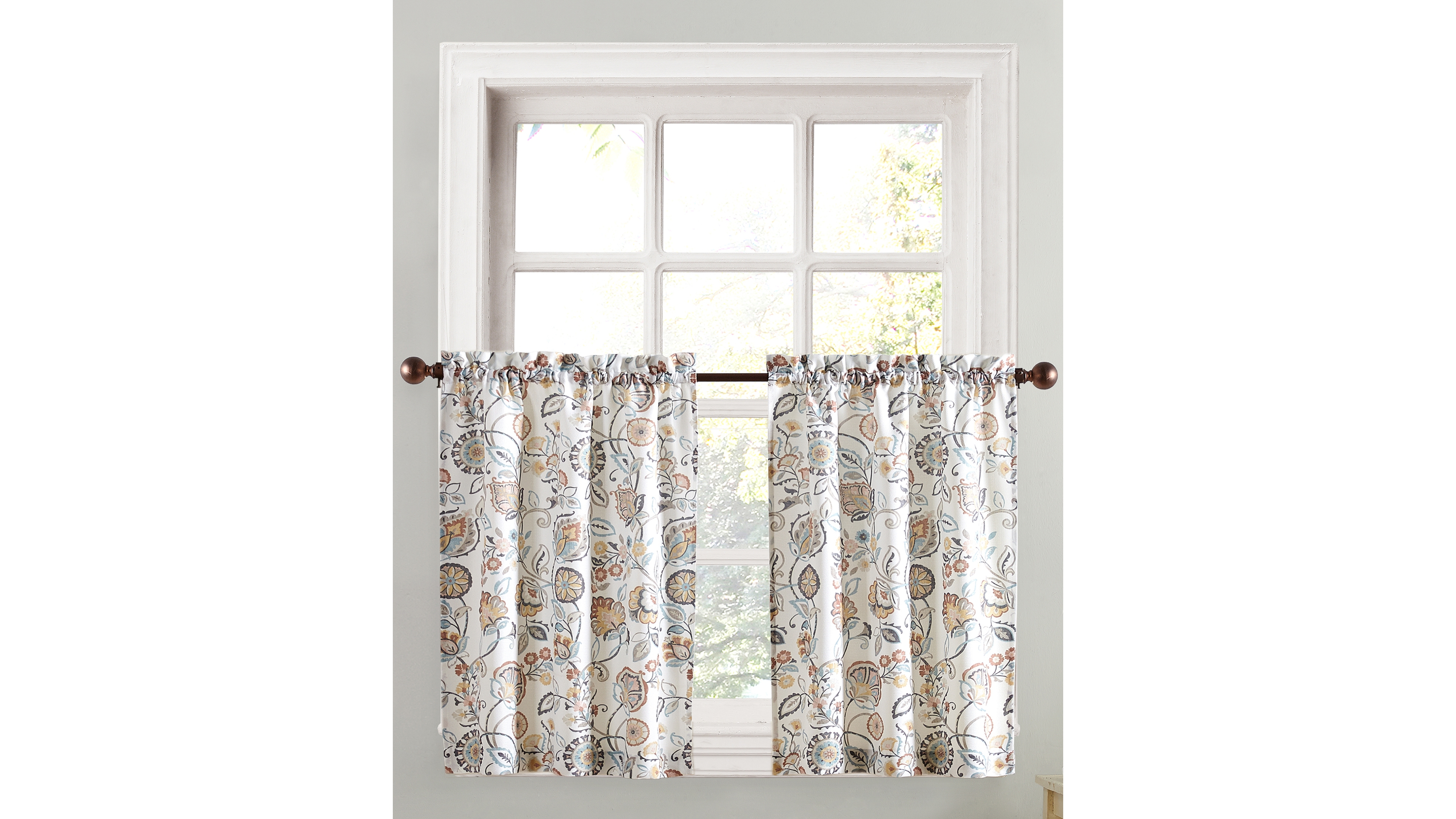 Signy Jacobean Pattern Semi-Sheer Rod Pocket Kitchen Curtain Tier Pair