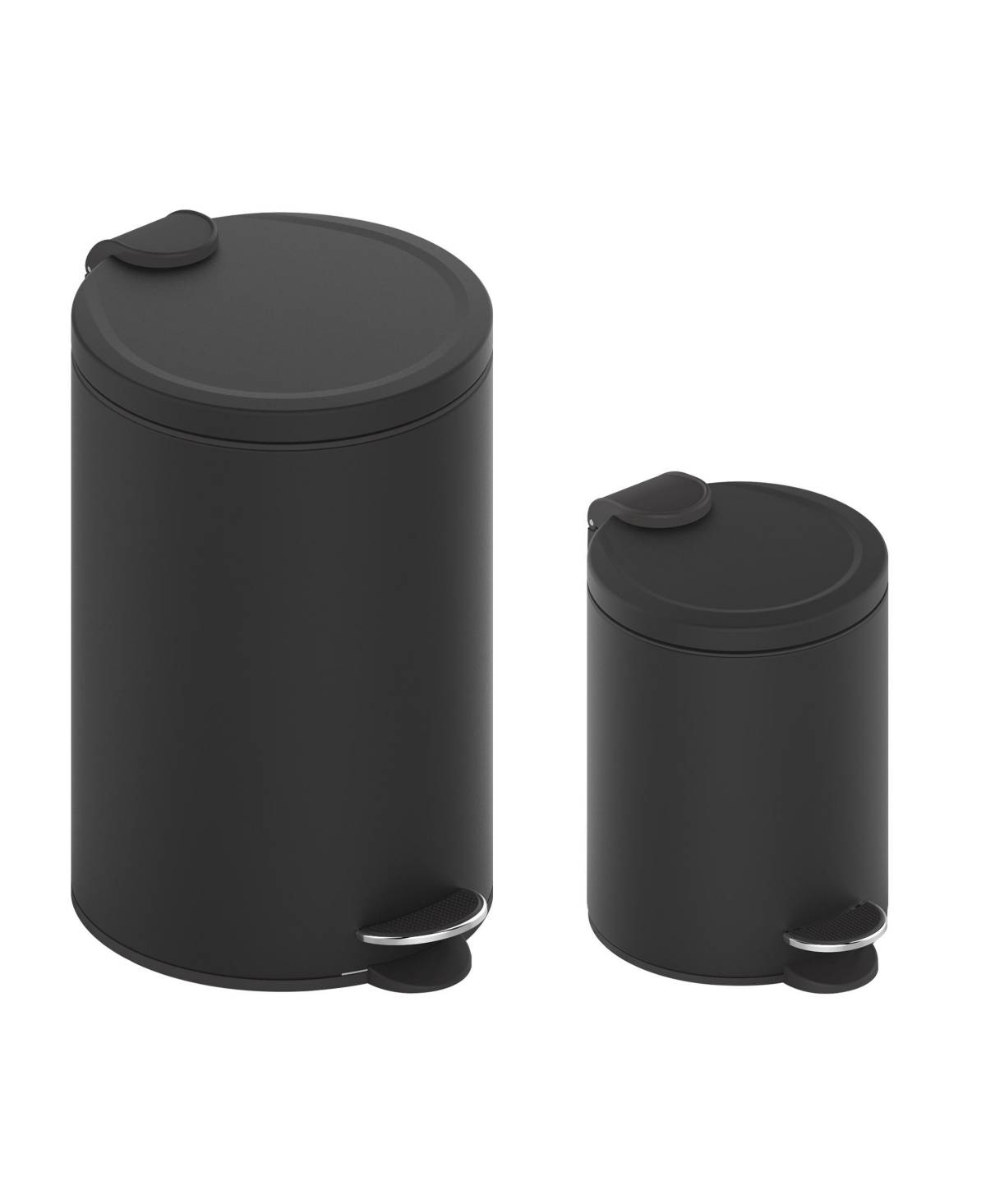 3.2 Gal./12-Liter and 0.8 Gal./3 Liter Stylish Round Metal Step-on Trash Can Set - Black