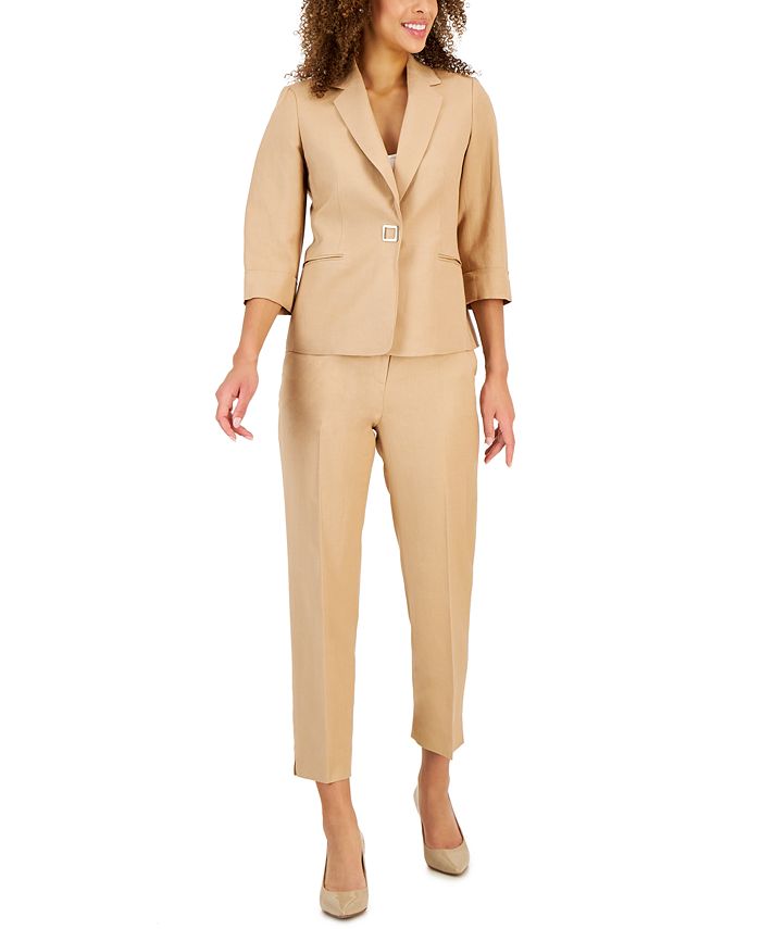 Kasper Women's Linen-Blend Snap-Front Cuffed-Sleeve Jacket & Straight-Leg  Pants - Macy's