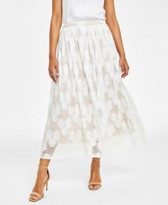 Anne Klein - Women's Pull-On Pleated Mesh Floral Skirt