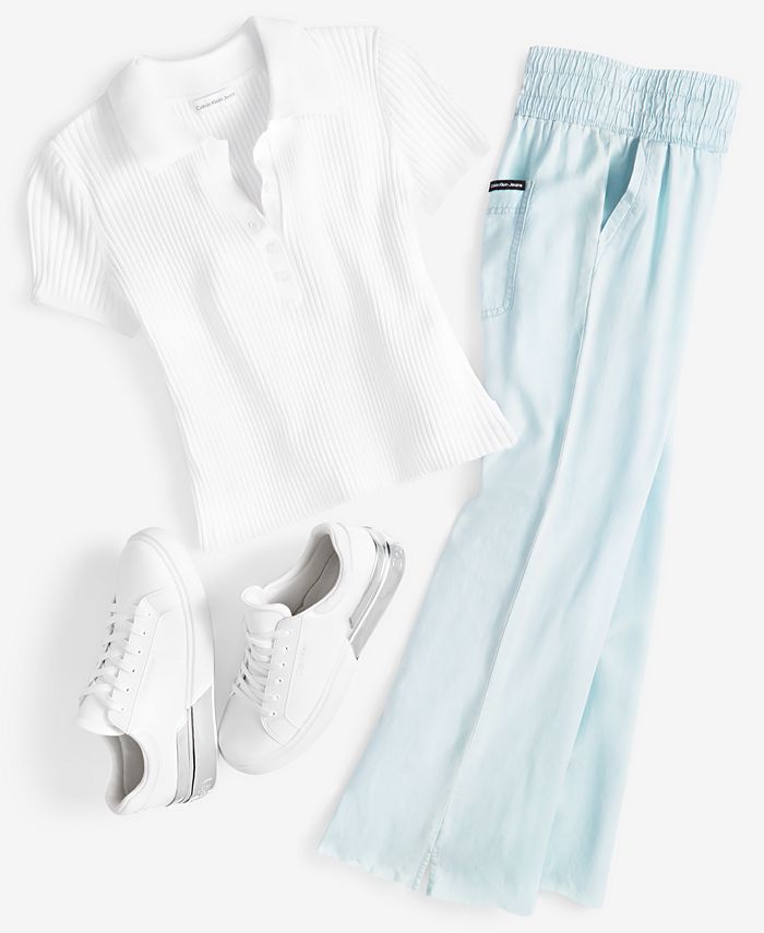 Calvin Klein Jeans Petite Ribbed Short-Sleeve Polo Shirt & Raw-Hem ...
