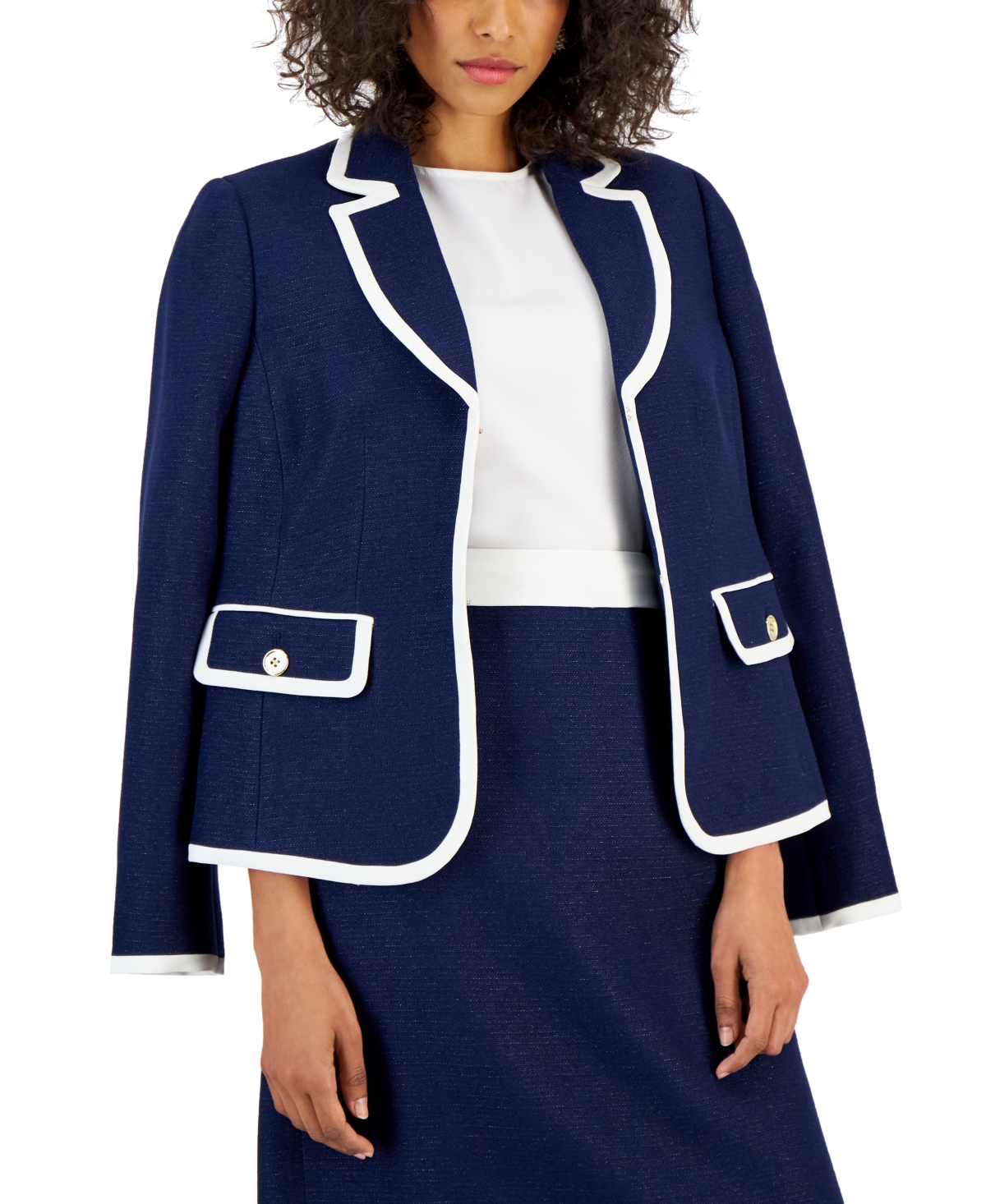 Nipon Boutique Women's Sparkle Contrast-Trim Jacket & Pencil Skirt Suit -Vanilla Ice