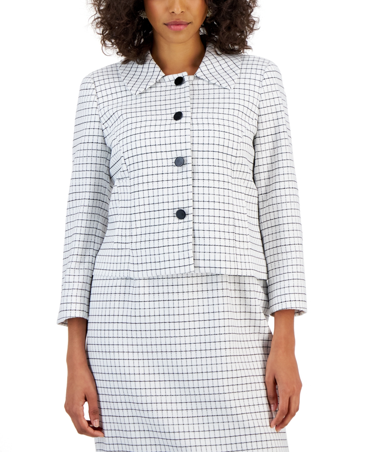 Nipon Boutique Women's Checkered Button-Front Jacket & Sheath Dress Suit -Black