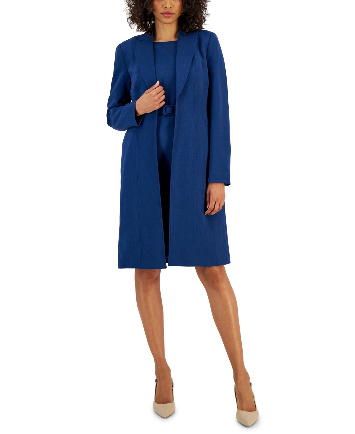 Shop Nipon Boutique Women's Longline Jacket Topper & Belted Sleeveless Sheath Dress In Blue Flower