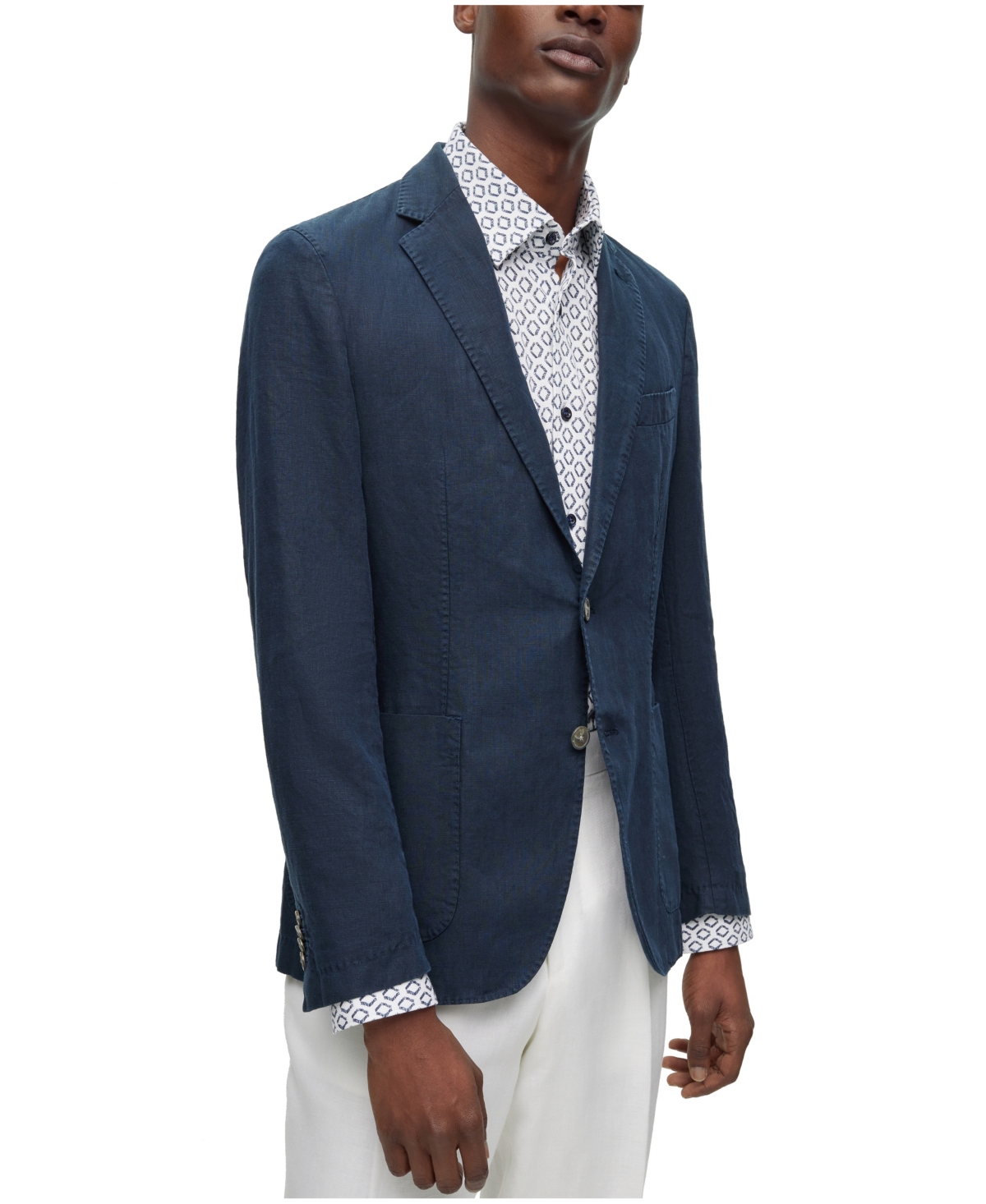 Hugo Boss Boss By  Men's Slim-fit Pure Linen Notch Lapels Jacket In Dark Blue