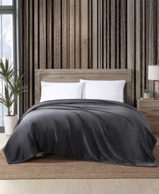 Eddie Bauer Solid Ultra Soft Plush Blankets Bedding In Dark Gray