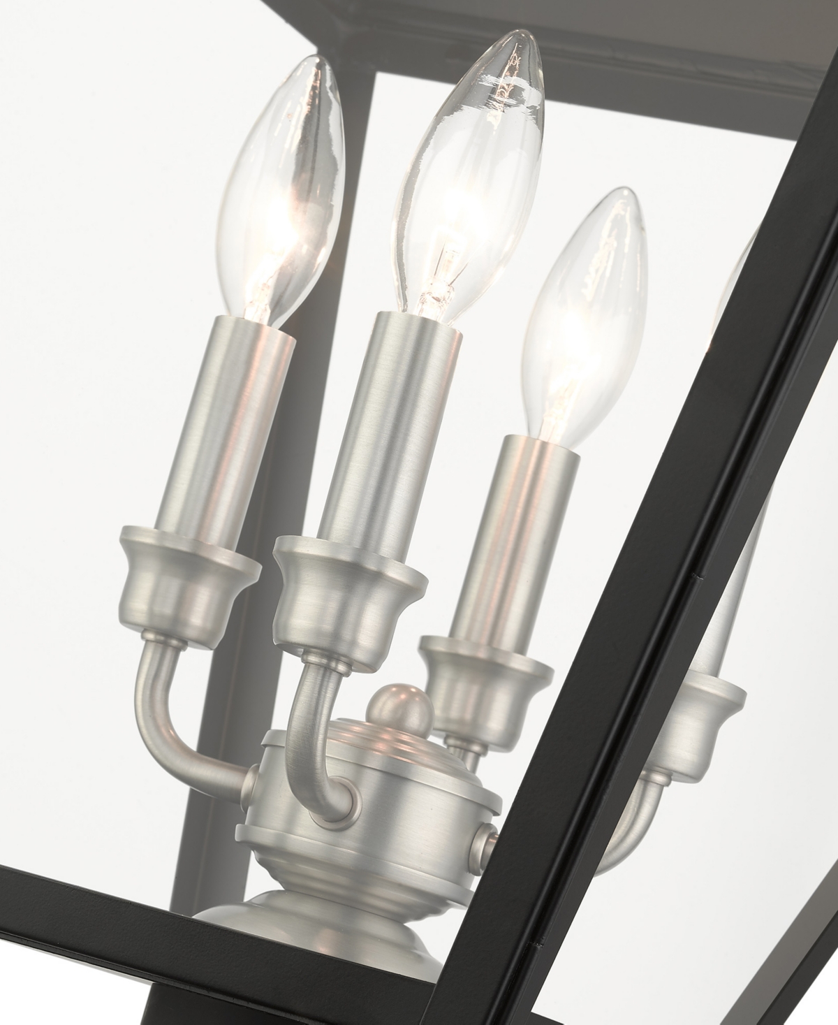 Livex Wentworth 4 Light Outdoor Post Top Lantern - Black with Brushed Nickel