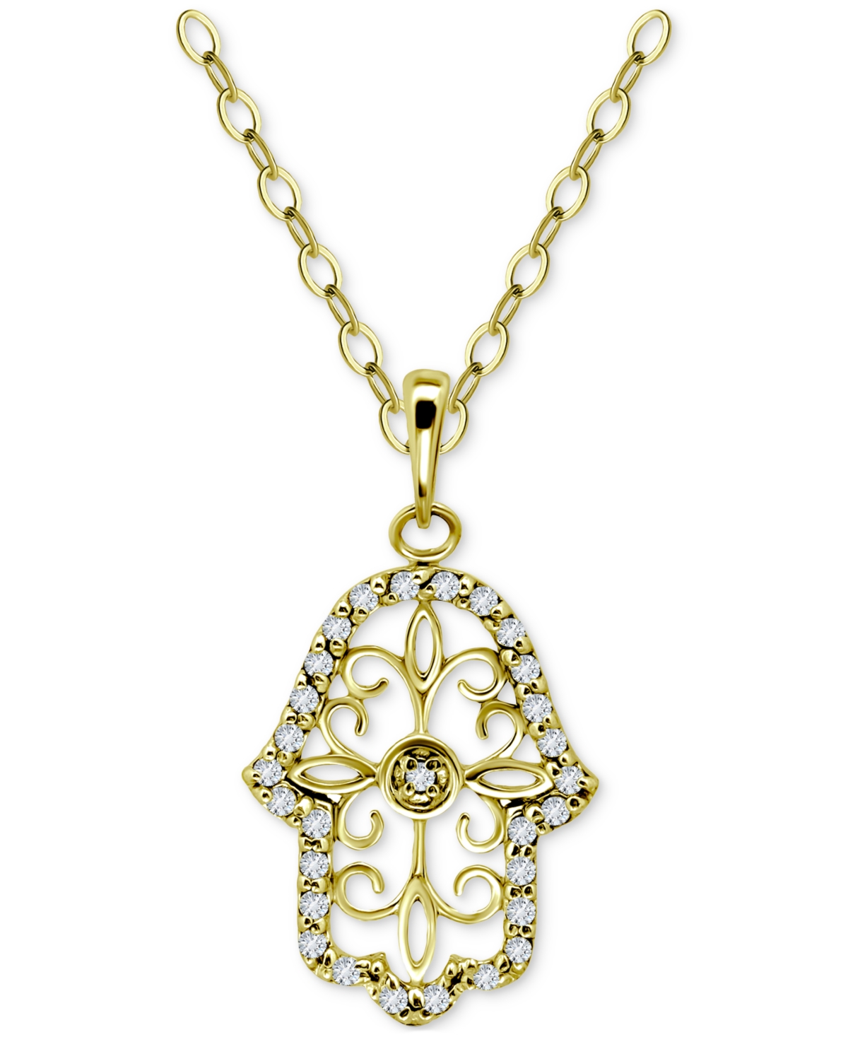 Giani Bernini Cubic Zirconia Hamsa Hand Openwork Pendant Necklace In 14k Gold-plated Sterling Silver, 16" + 2" Ext