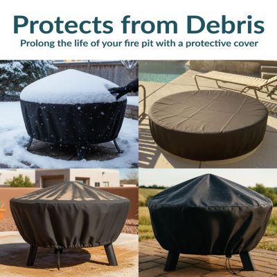 Outdoor Heavy-Duty Weather-Resistant Vinyl PVC Round Fire Pit Cover with Drawstring Closure - Black