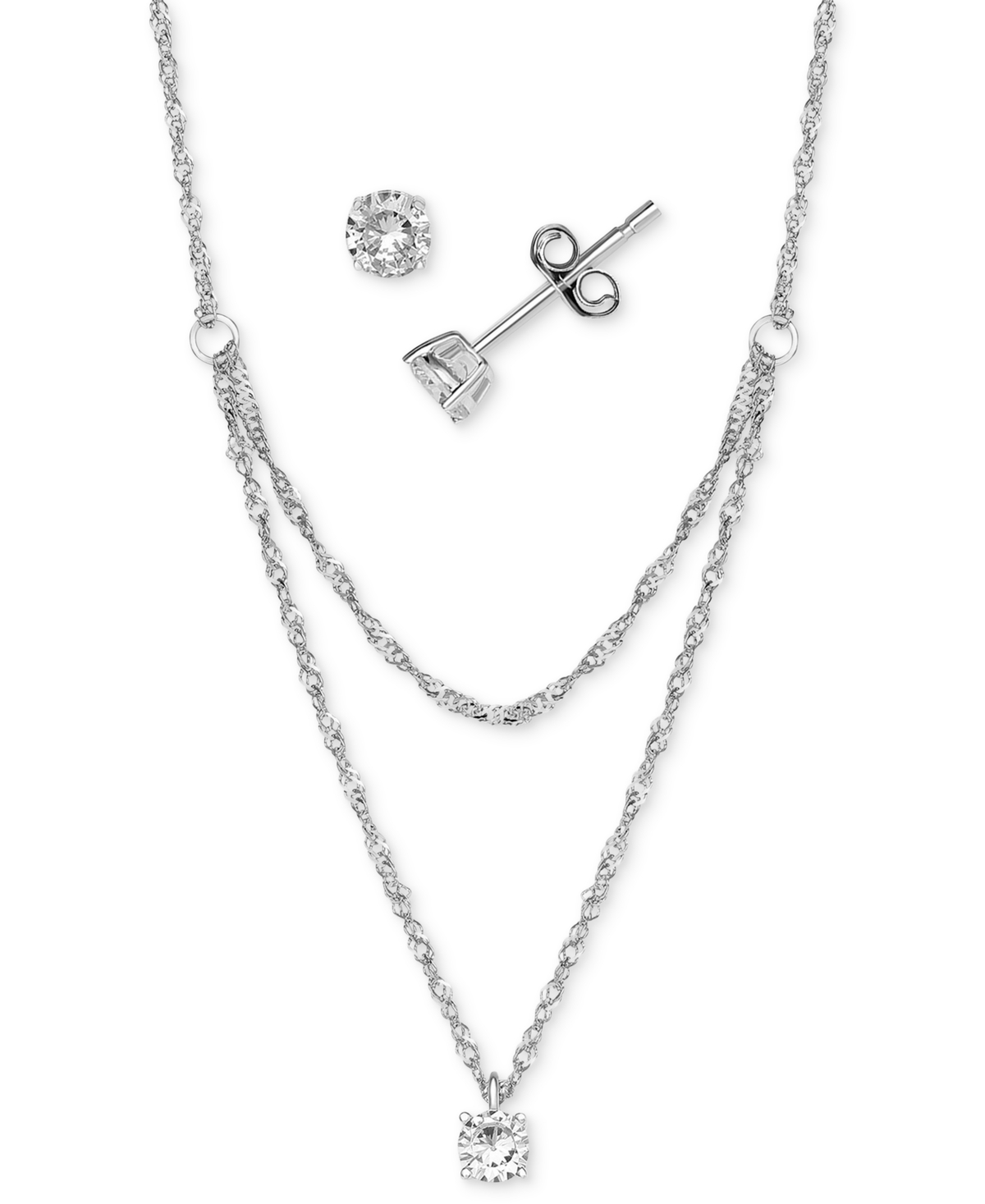 Giani Bernini 2-pc. Set Cubic Zirconia Layered Necklace & Solitaire Stud Earrings In Sterling Silver, Created For In White