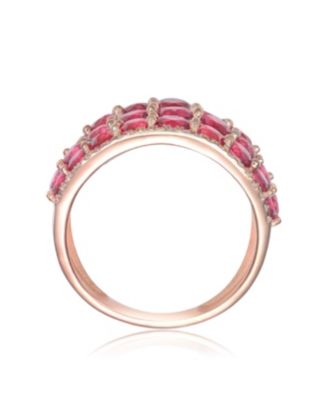 Red Round Shaped Cubic Zirconia Stone 18K Rose Gold Plated Sterling Silver Ring