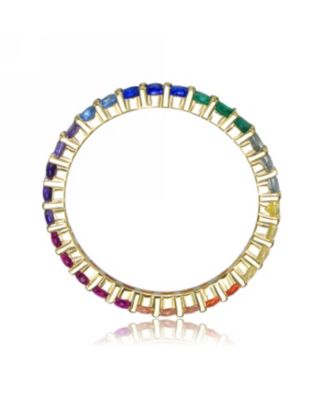 Sterling Silver 14K Gold Plating Cubic Zirconia Multicolored Eternity Ring