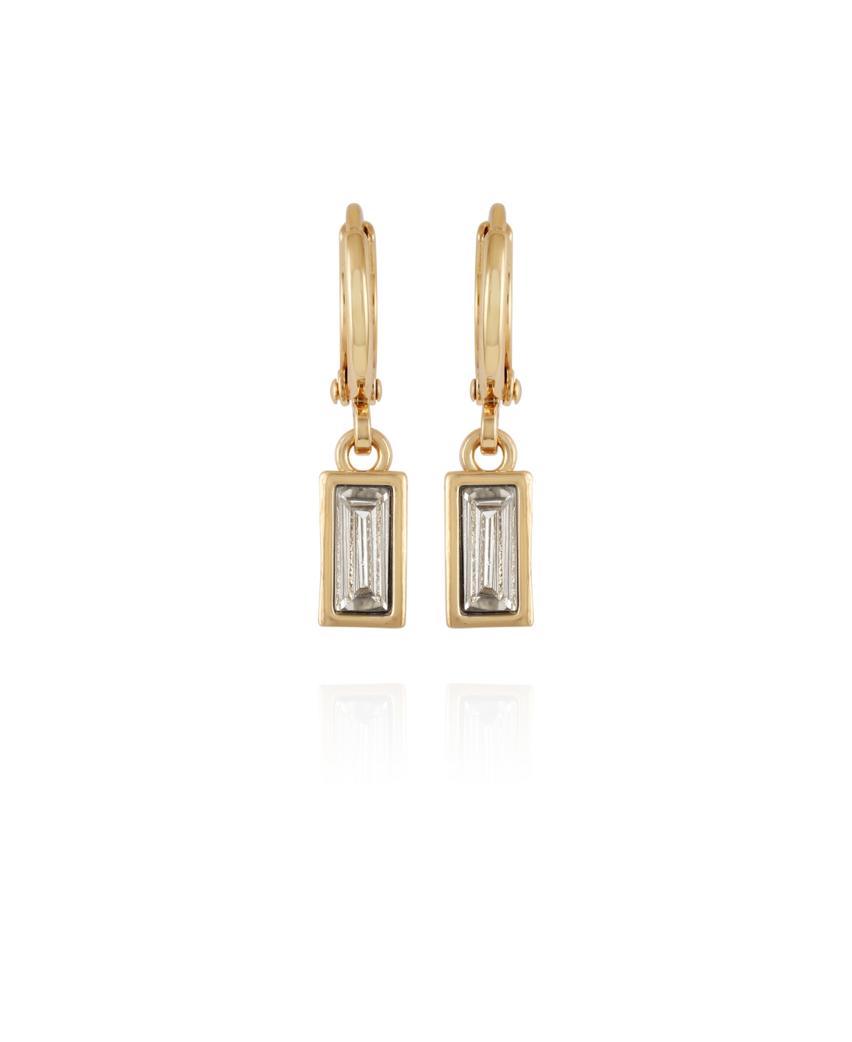Gold-Tone Rectangular Glass Stone Dangle Huggie Hoop Earrings - Gold