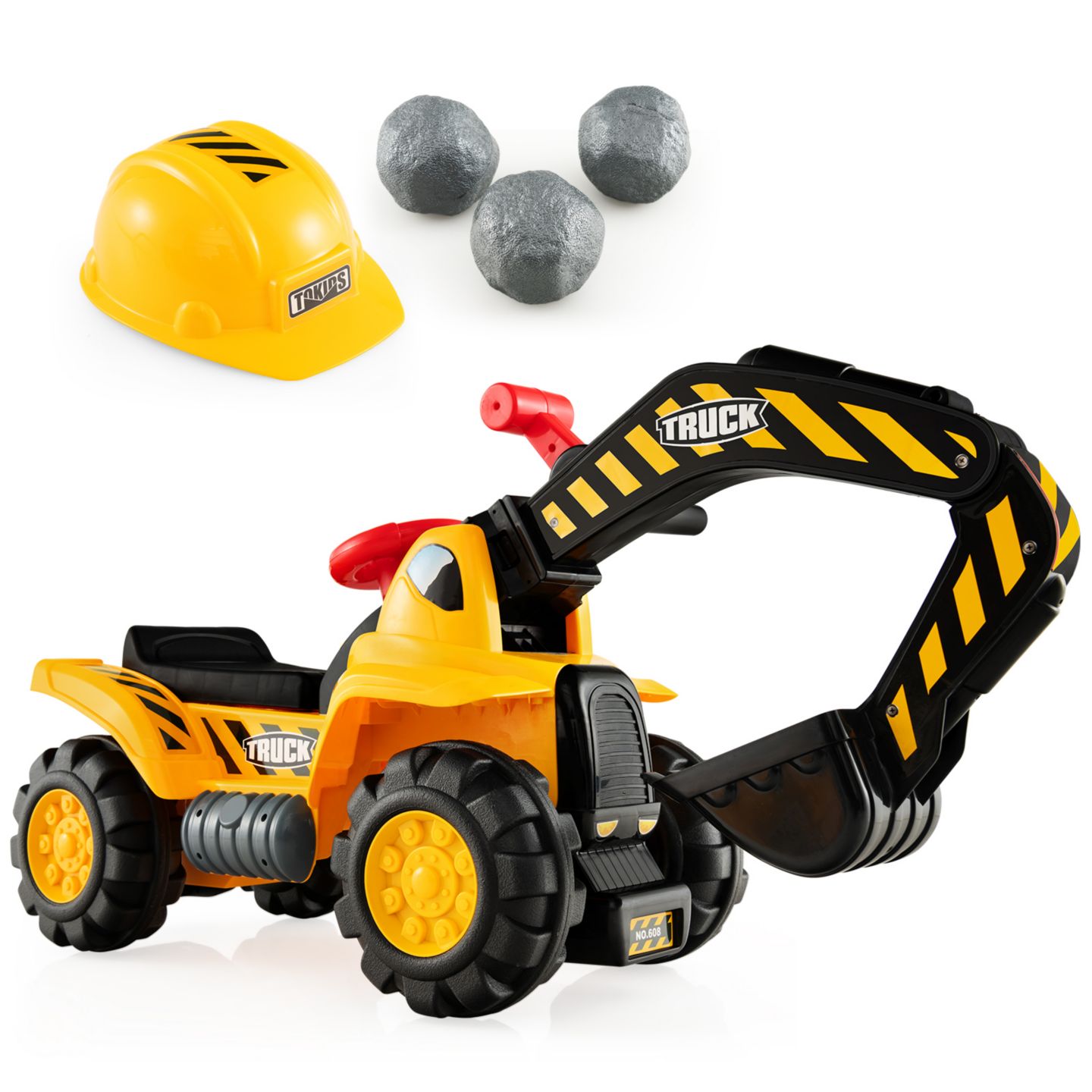 Детская игрушка Costway Kids' Ride-On Excavator Digger with Under-Seat Storage, 35"L x 17.5"W x 12"H, Ages 3+, цвет: Жёлтый — фото 1