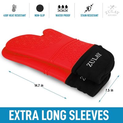 Non Slip Grip Oven Mitts Heat Resistant - Long Protective Oven Gloves