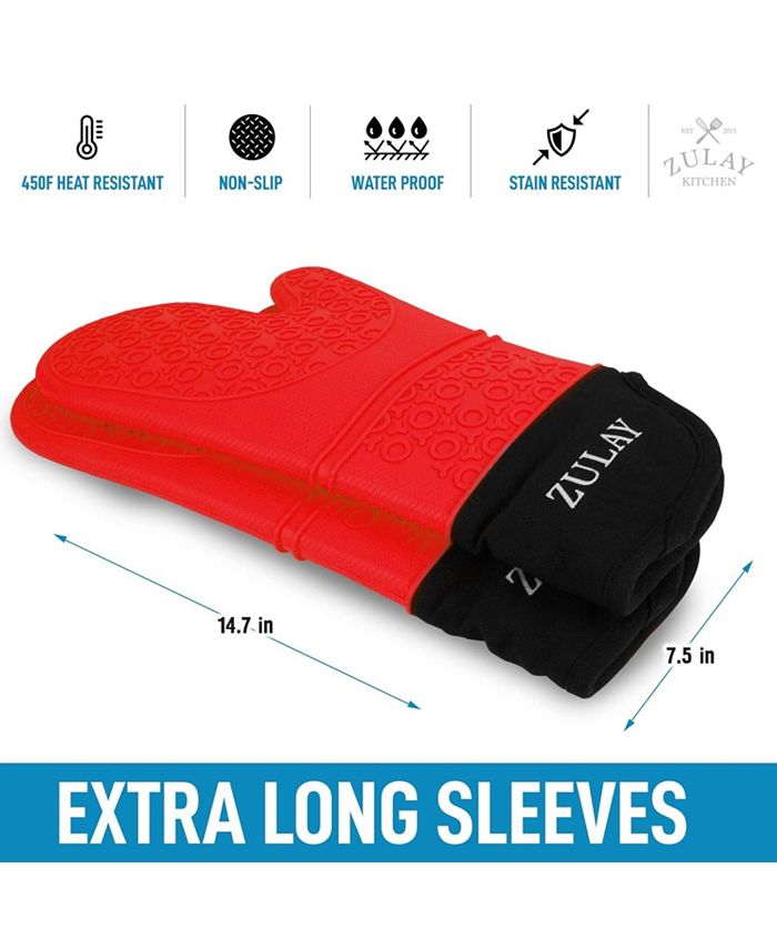 Zulay Kitchen Non Slip Grip Oven Mitts Heat Resistant Long Protective