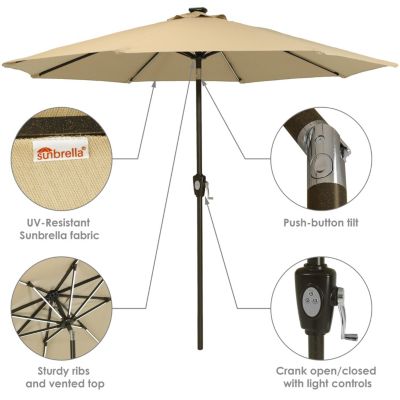 Outdoor Aluminum Sunbrella Patio Umbrella with Solar LED Light Bars and Tilt - 9'