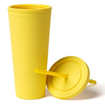 Essential Ginnie Cup with Lid and Straw, 700ML/24OZ Double-Walled, BPA-Free Acrylic Cup, Easy to Clean, Matte Finish, Fits Most Cupholders