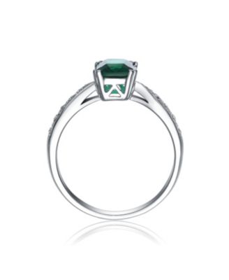 Sterling Silver White Gold Plated Green Cubic Zirconia Eternity Rectangle Band Ring