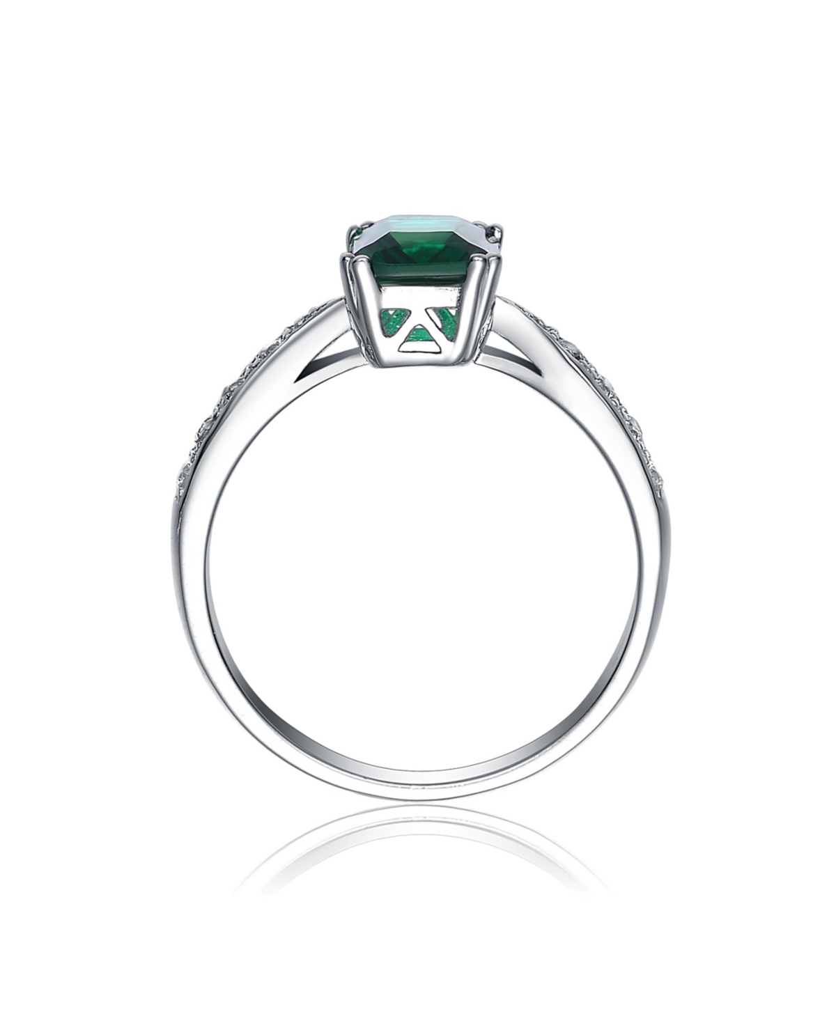 Genevive Sterling Silver White Gold Plated Emerald Cubic Zirconia Eternity Rectangle Band Ring