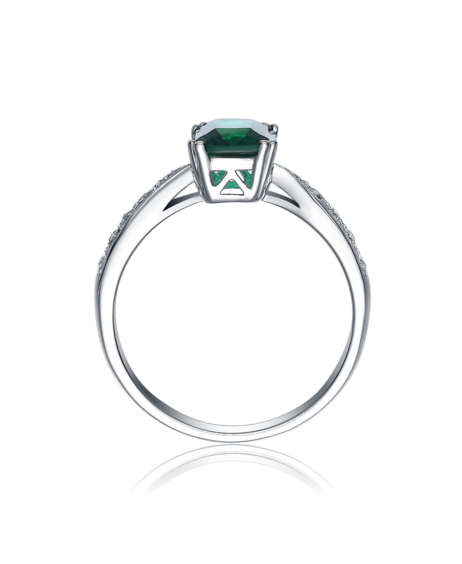 Sterling Silver White Gold Plated Green Cubic Zirconia Eternity Rectangle Band Ring