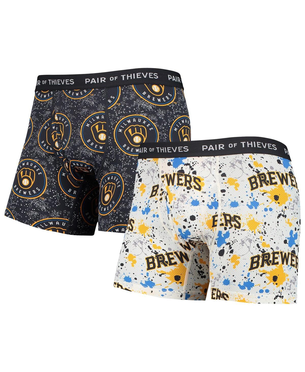 Pair Of Thieves Men's  White And Navy Milwaukee Brewers Super Fit 2-pack Boxer Briefs Set In White,navy