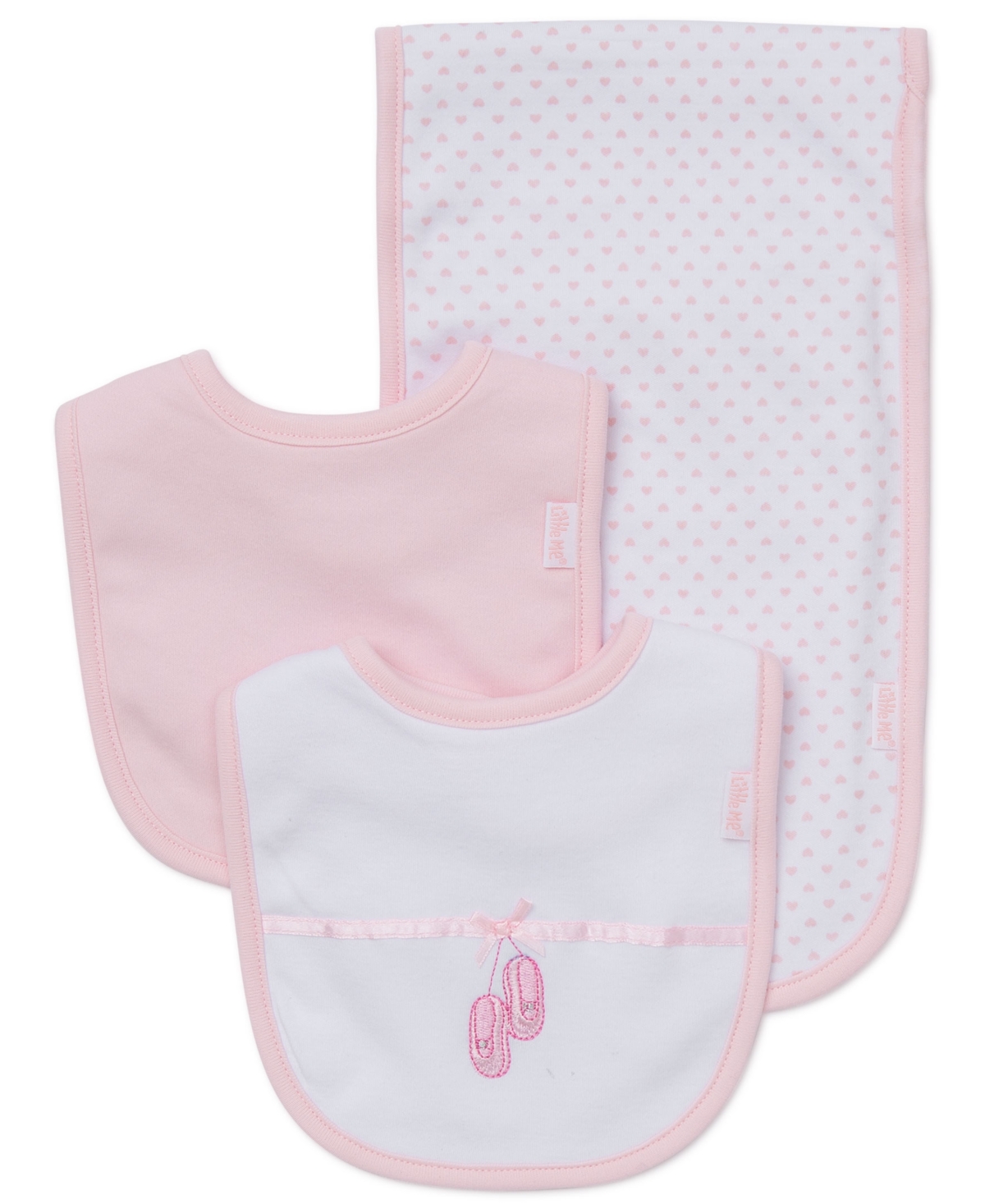 Little Me Baby Girls Ballerina Bibs And Burp Cloth In Pink Multi