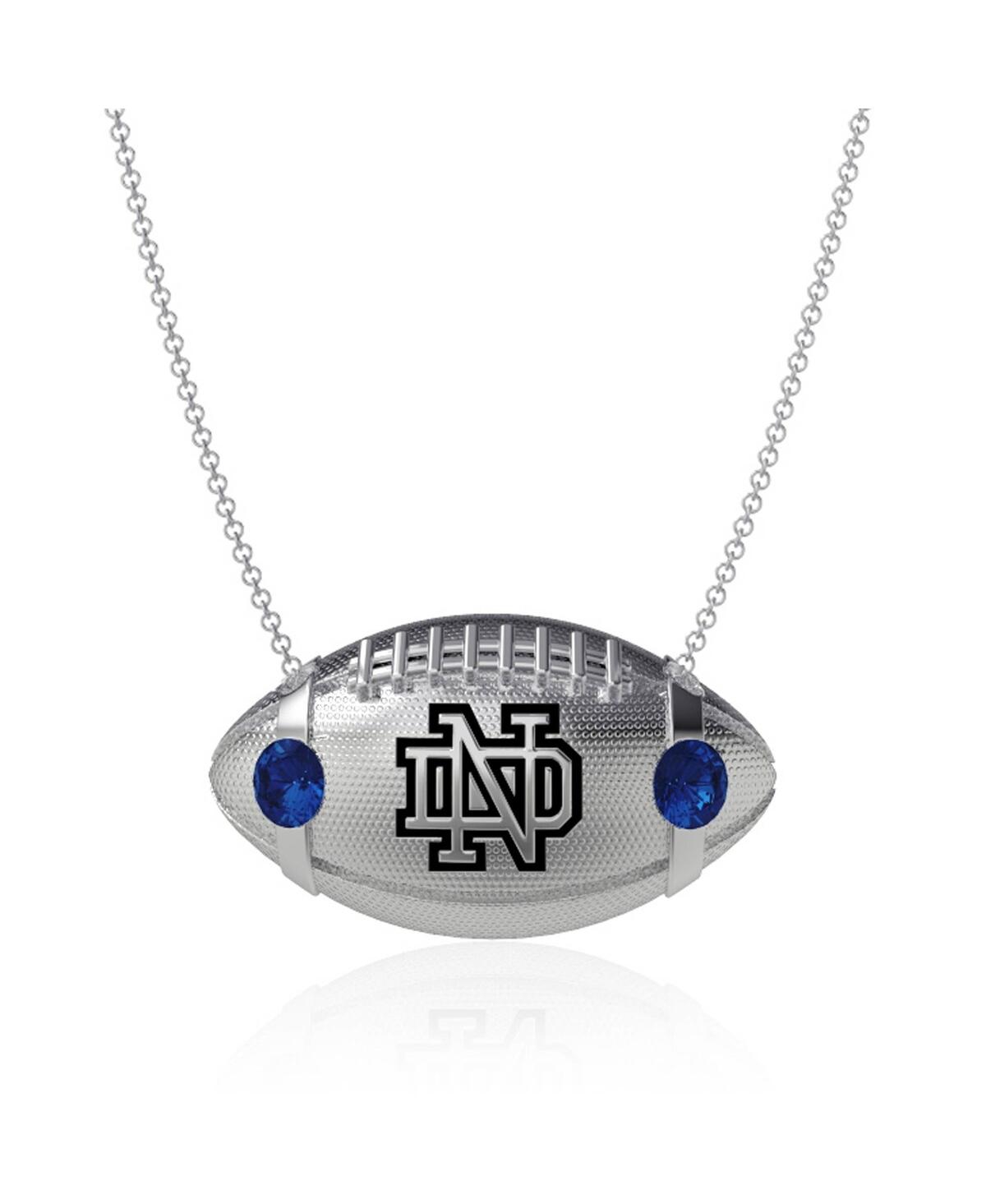 Shop Dayna Designs Women's  Notre Dame Fighting Irish Football Necklace In Silver,blue