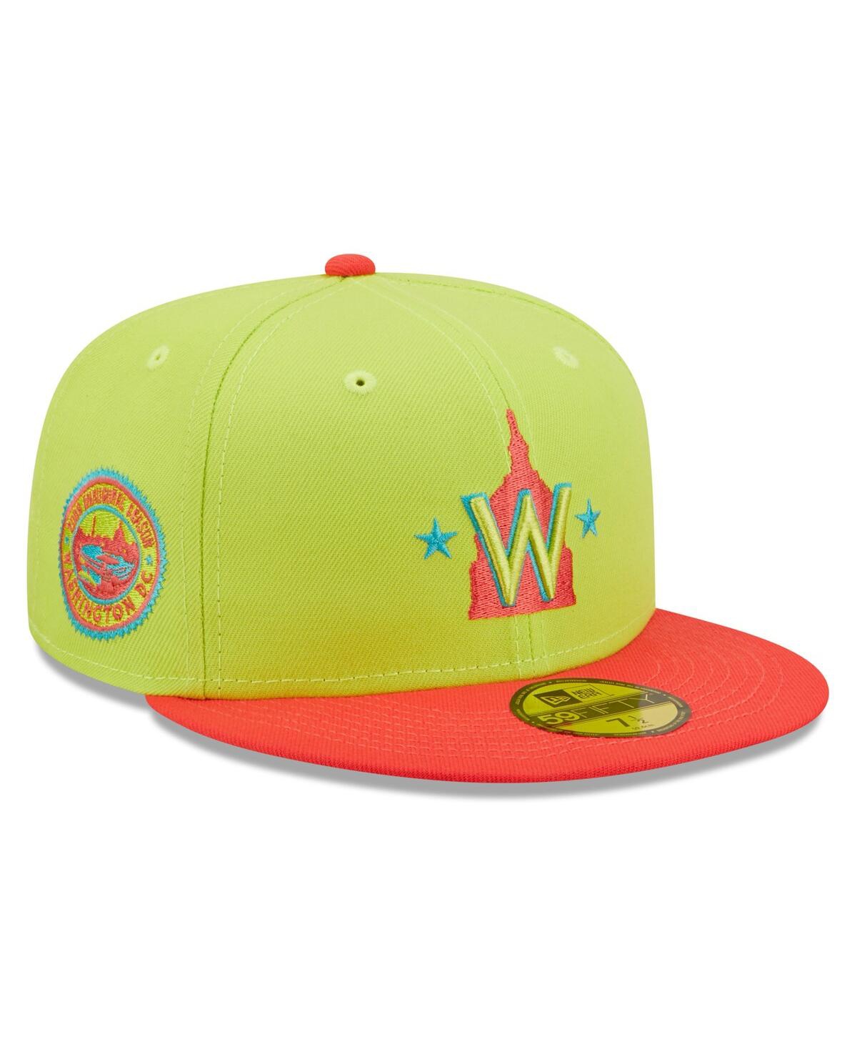 Shop New Era Men's  Green And Red Washington Nationals 2008 Inaugural Season Cyber Highlighter 59fifty Fit In Green,red