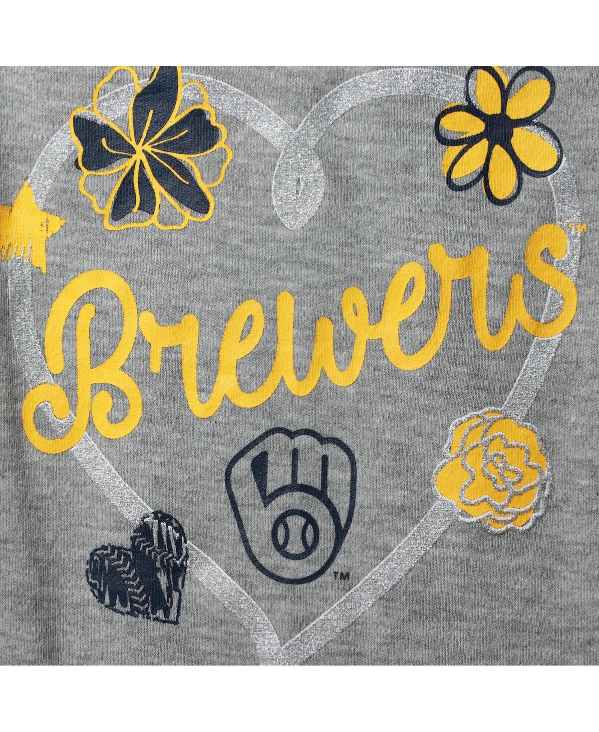 Shop Outerstuff Girls Newborn And Infant Navy, Gold, Heathered Gray Milwaukee Brewers 3-pack Batter Up Bodysuit Set In Navy,gold,heathered Gray