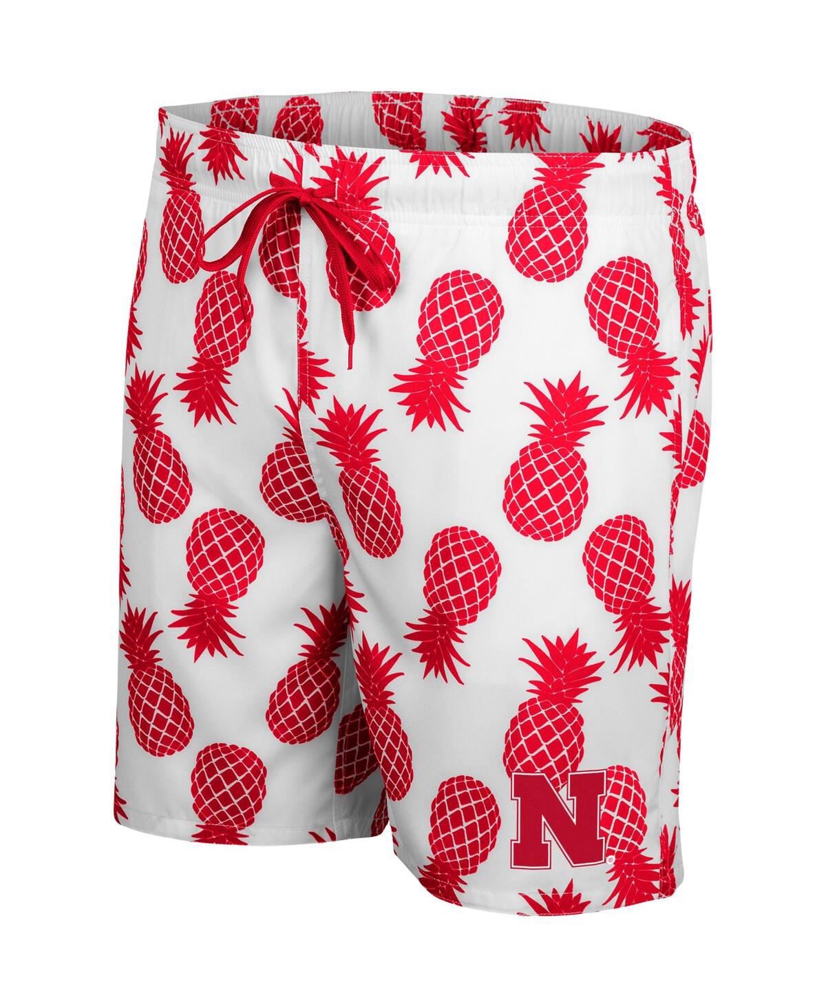 Colosseum Men's  White, Scarlet Nebraska Huskers Pineapple Swim Shorts In White,scarlet