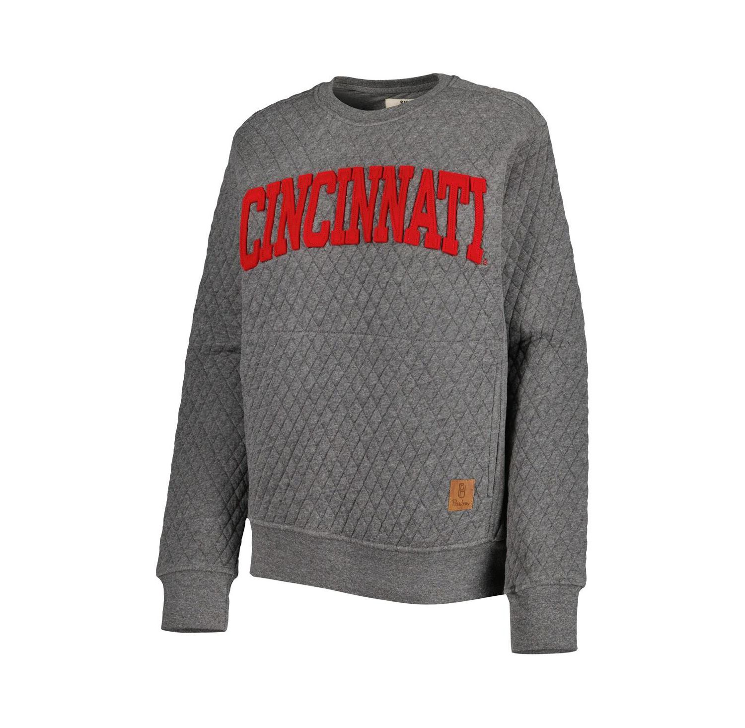 Women's Heather Charcoal Cincinnati Bearcats Moose Quilted Pullover Sweatshirt