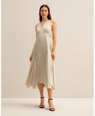green satin cocktail dress Dimmi Maxi Dress