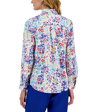 Charter Club Petite Floral Linen Button Front Shirt, Created for Macy's ...