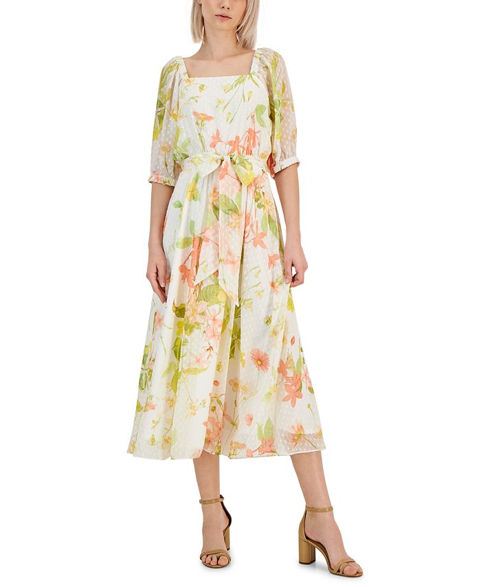 Anne Klein Women s Cara Printed Clip Dot Midi Dress Macy s