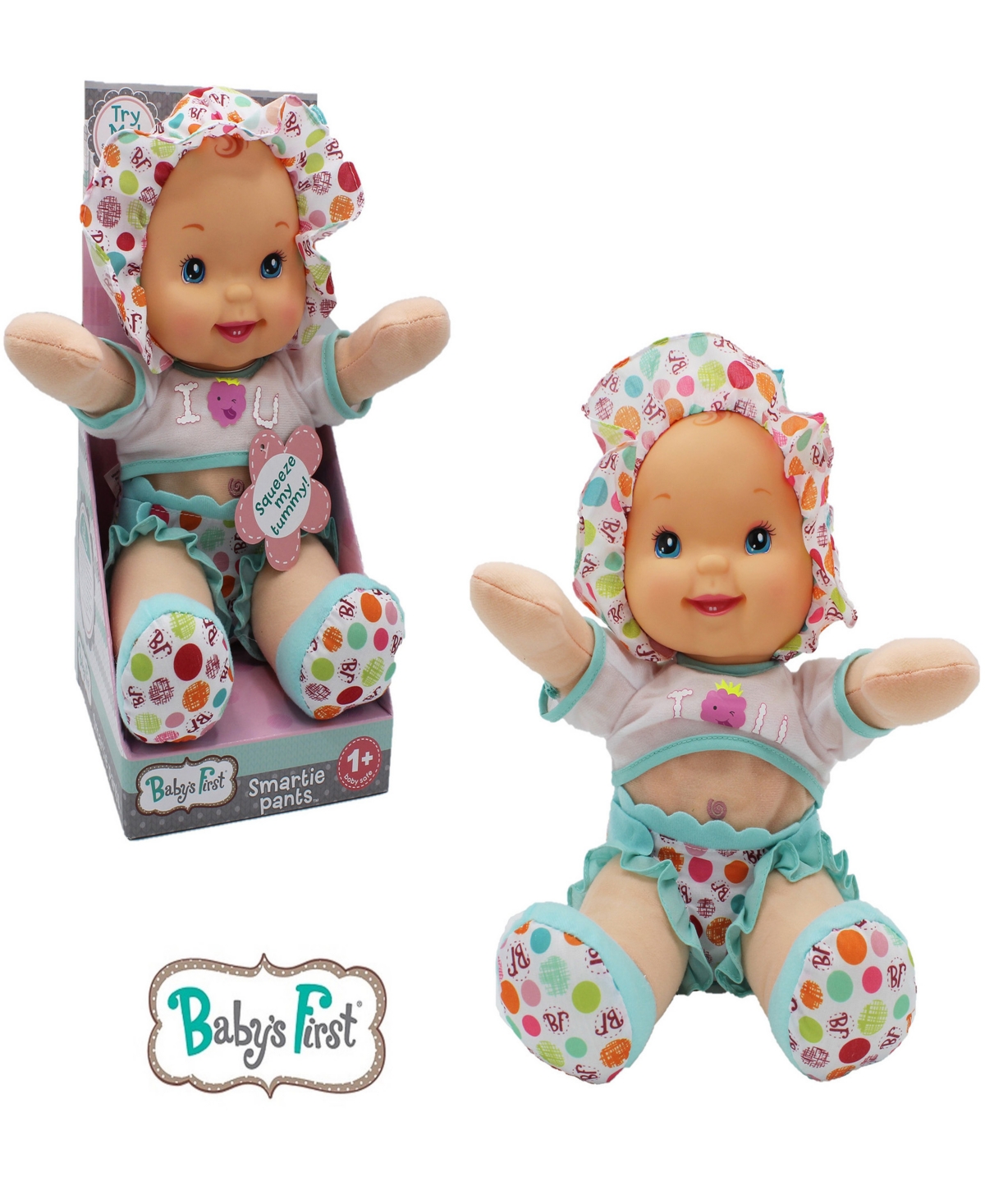 Shop Baby's First By Nemcor Goldberger Doll Smartie Pants Doll With Raspberry White T-shirt In Multi