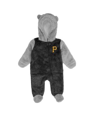 Newborn and Infant Boys and Girls Black and Gray Pittsburgh Pirates Game Nap Teddy Fleece Bunting Full-Zip Sleeper