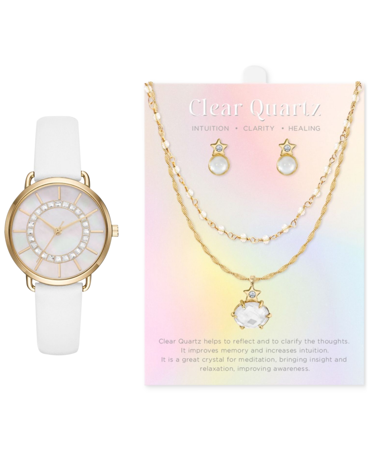 Jessica Carlyle Women's Analog, Three-hand Quartz White Polyurethane Strap Watch 34mm Gift Set In White