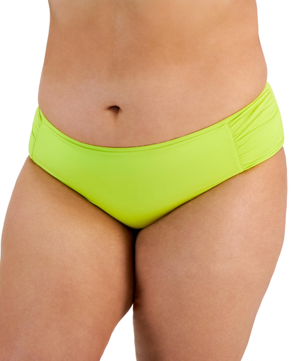 Shop Becca Etc Plus Size Color Code Side-shirred Hipster Bikini Bottoms In Zesty
